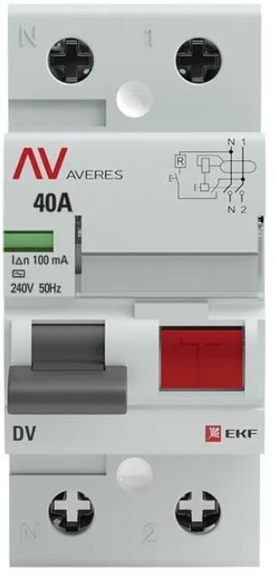 DV 2P 40А 100мА AC 6kA AVERES (rccb-2-40-100-ac-av) Выключатель дифференциального тока