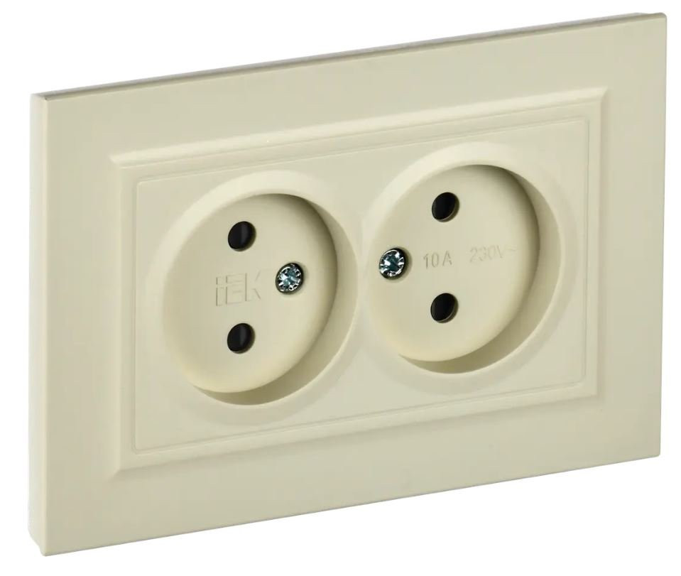 Розетка 2-местная в сборе BRITE РСш12-2-БрКр без заземления с защитными шторками скрытой установки 10А бежевый (BR-R23-10-K10-F) Розетка с защитными шторками