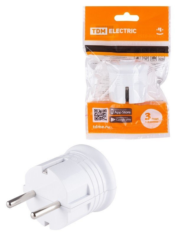 Вилка с/з круглая белая 10А 250В TDM (SQ1806-0199) Вилка