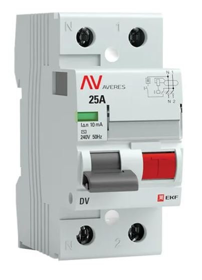 DV 2P 25А 10мА AC 6kA AVERES (rccb-2-25-10-ac-av) Выключатель дифференциального тока