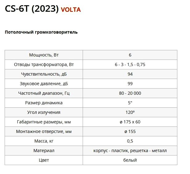 CS-6T (2023) Громкоговоритель потолочный