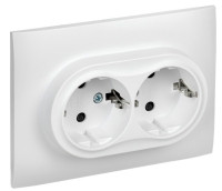 SKANDY Розетка 2-местная в сборе SK-R07W с заземлением с защитными шторками скрытой установки 16А арктический белый (SK-R24-16-K01-F) Розетка с защитными шторками