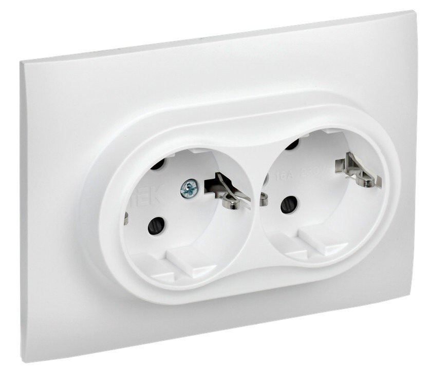 SKANDY Розетка 2-местная в сборе SK-R07W с заземлением с защитными шторками скрытой установки 16А арктический белый (SK-R24-16-K01-F) Розетка с защитными шторками