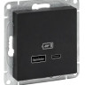 Механизм розетки USB-A+С, чёрный Эпика (UP1-SOB-USBA+USBC) Механизм розетки USB