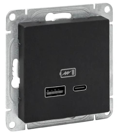 Механизм розетки USB-A+С, чёрный Эпика (UP1-SOB-USBA+USBC) Механизм розетки USB