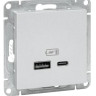 Механизм розетки USB-A+С, алюминий Эпика (UP1-SOA-USBA+USBC) Механизм розетки USB
