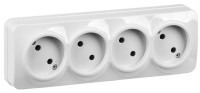 Розетка 4-местная GLORY РС24-2-ХБ без заземления без защитных шторок открытой установки 10А белый (ERH40-K01-10) Розетка без защитных шторок