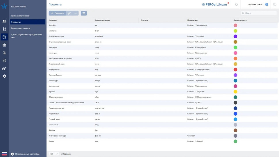 PERCo-EM01 Модуль «Учет рабочего времени и расписание»