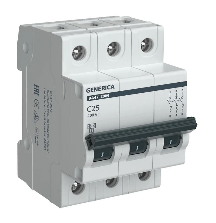 GENERICA ВА47-29М 3P C 25А 4,5кА (MVA21-3-025-C-G) Автоматический выключатель