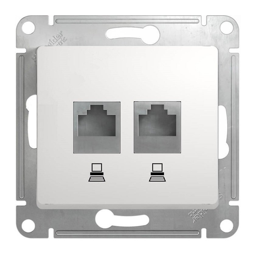 Glossa розетка RJ45+RJ45 2-местная, кат. 5Е, скрытой установки, механизм, белый (GSL000185KK) Розетка компьютерная