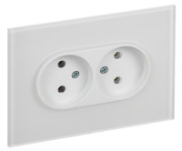 SKANDY Розетка 2-местная SK-R03W без заземления без защитных шторок для плоской вилки скрытой установки 10А стекло арктический белый (SK-R20-10-K01) Розетка без защитных шторок