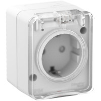 AtlasDesign PROFI54 розетка 1-местная с заземлением со шторками, открытой установки, белый (ATN540145 Розетка