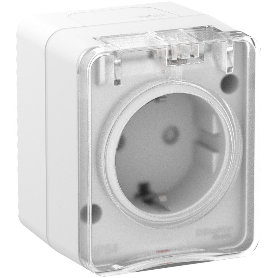 AtlasDesign PROFI54 розетка 1-местная с заземлением со шторками, открытой установки, белый (ATN540145 Розетка