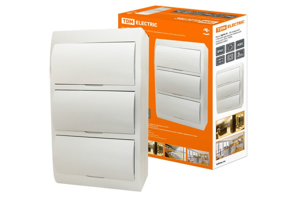 ЩРН-П-36модулей с белой крышкой, навесной, пластик IP41 TDM (SQ0903-0007) Бокс