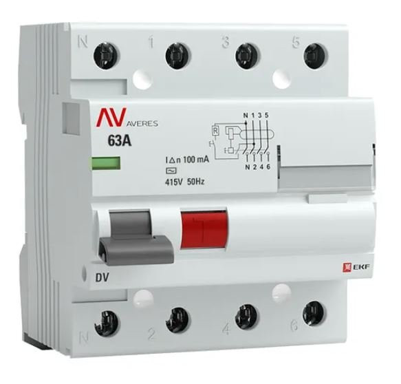 DV 4P 63А 100мА AC 6kA AVERES (rccb-4-63-100-ac-av) Выключатель дифференциального тока