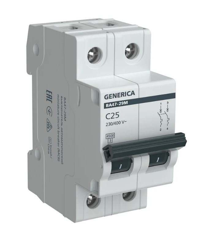GENERICA ВА47-29М 2P C 25А 4,5кА (MVA21-2-025-C-G) Автоматический выключатель