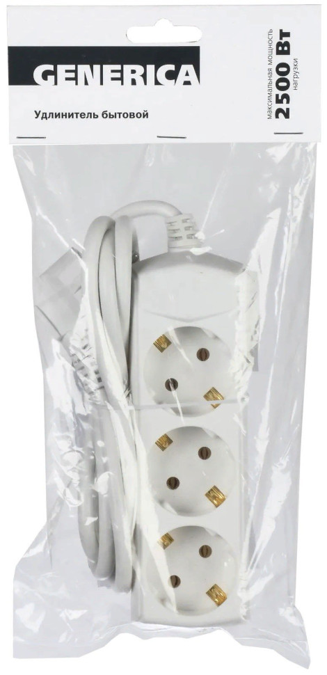 Удлинитель У03 3 места с заземлением 3м 3х1мм2 10А/250В GENERICA (WYP10-10-03-03-Z-G) Удлинитель