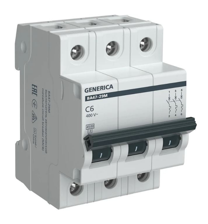 GENERICA ВА47-29М 3P C 6А 4,5кА (MVA21-3-006-C-G) Автоматический выключатель