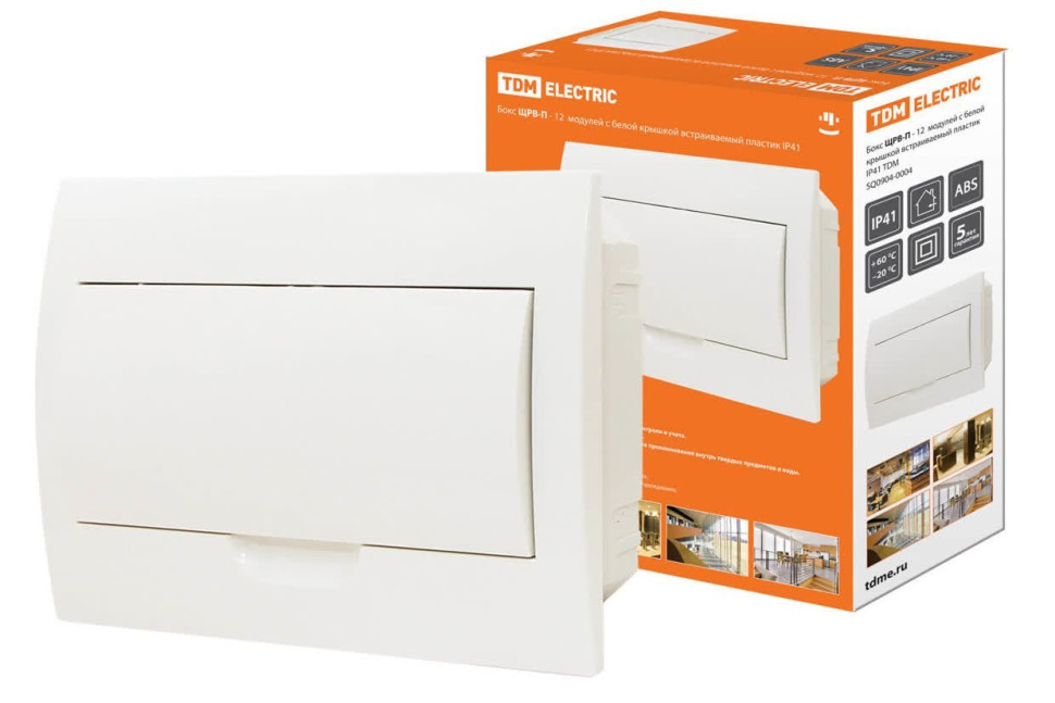 ЩРВ-П-12модулей с белой крышкой, встраиваемый, пластик IP41 TDM (SQ0904-0004) Бокс