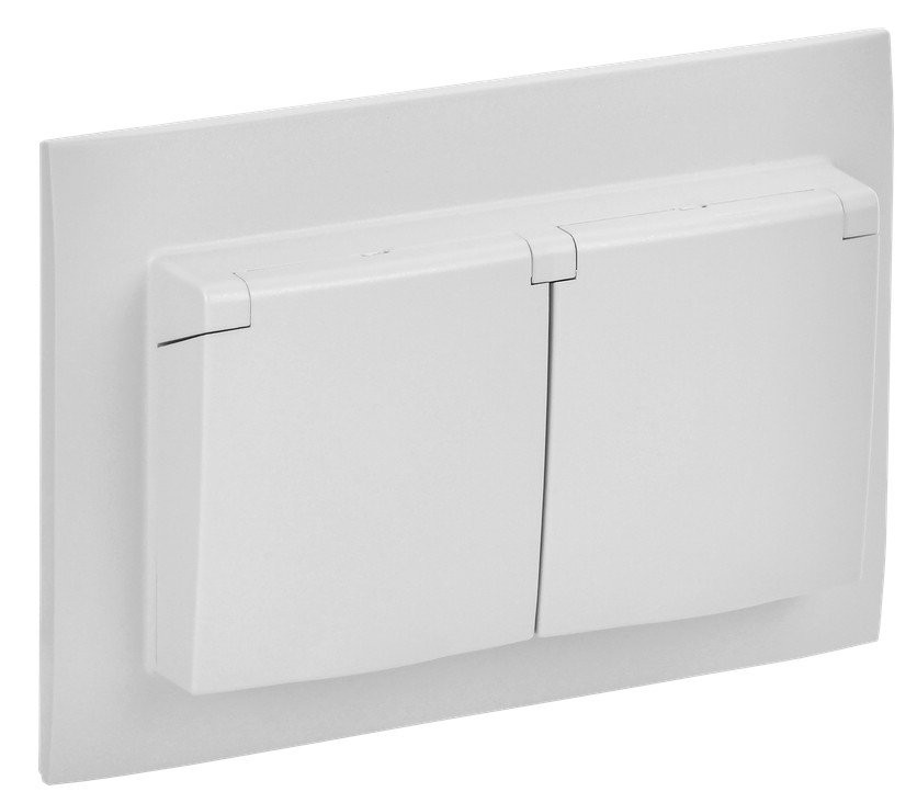 SKANDY Розетка 2-местная в сборе SK-R12W с заземлением и крышкой скрытой установки 16А IP44 арктический белый (SK-R26-16-44-K01-F) Розетка