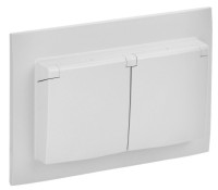 SKANDY Розетка 2-местная в сборе SK-R12W с заземлением и крышкой скрытой установки 16А IP44 арктический белый (SK-R26-16-44-K01-F) Розетка