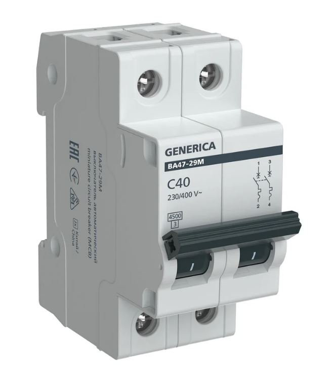 GENERICA ВА47-29М 2P C 40А 4,5кА (MVA21-2-040-C-G) Автоматический выключатель