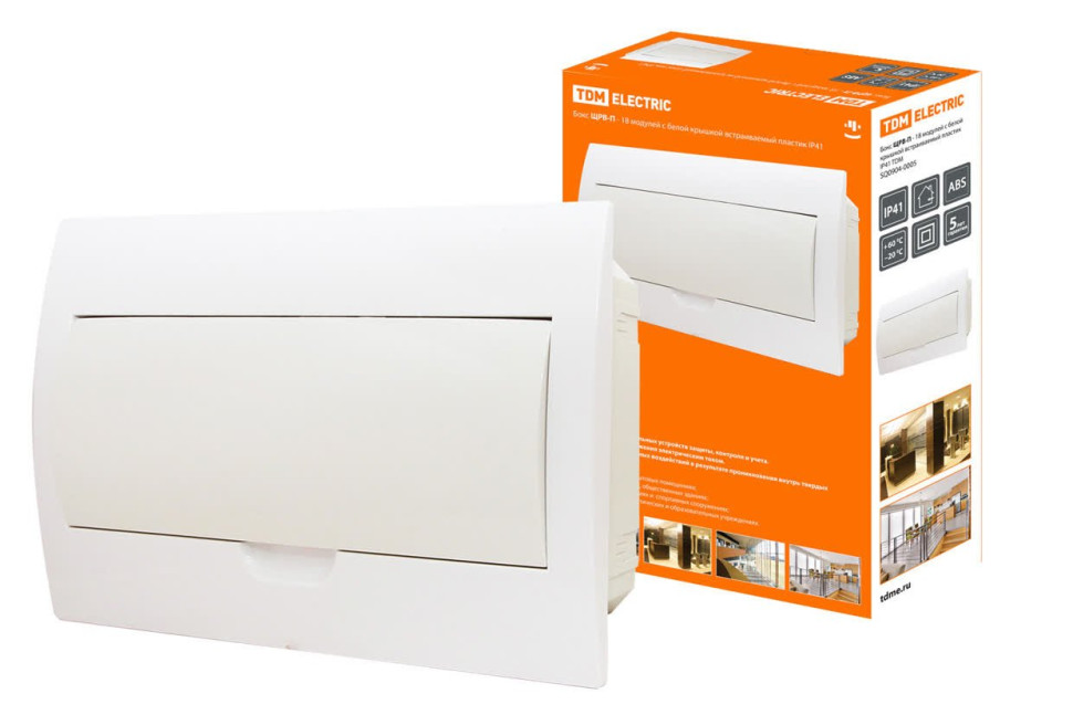 ЩРВ-П-18модулей с белой крышкой, встраиваемый, пластик IP41 TDM (SQ0904-0005) Бокс