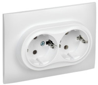 SKANDY Розетка 2-местная в сборе SK-R08W с заземлением без защитных шторок скрытой установки 16А арктический белый (SK-R21-16-K01-F) Розетка без защитных шторок