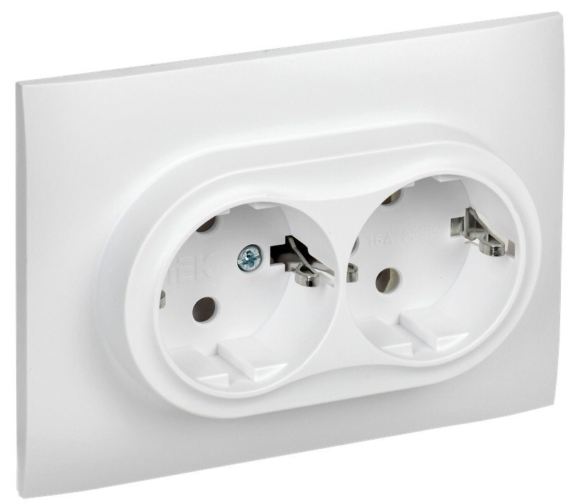 SKANDY Розетка 2-местная в сборе SK-R08W с заземлением без защитных шторок скрытой установки 16А арктический белый (SK-R21-16-K01-F) Розетка без защитных шторок