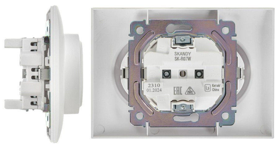 SKANDY Розетка 2-местная в сборе SK-R08W с заземлением без защитных шторок скрытой установки 16А арктический белый (SK-R21-16-K01-F) Розетка без защитных шторок
