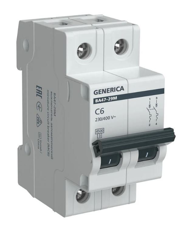 GENERICA ВА47-29М 2P C 6А 4,5кА (MVA21-2-006-C-G) Автоматический выключатель