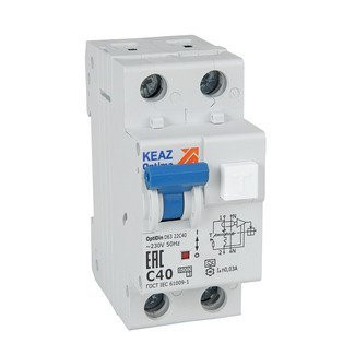 OptiDin D63-22C40-A 2п C 40А 30мА тип A 6кА УЗ, КЭАЗ (333146) Автоматический выключатель дифференциального тока