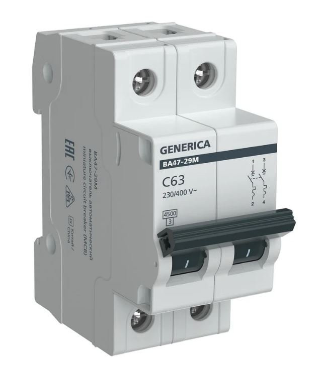 GENERICA ВА47-29М 2P C 63А 4,5кА (MVA21-2-063-C-G) Автоматический выключатель