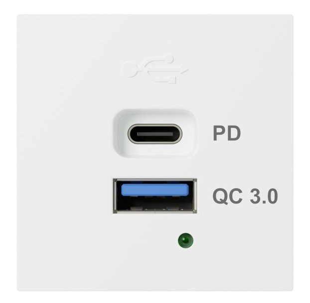 Розетка USB А+С, протоколы QC 3.0, PD, 65Вт LK45 белый (858304) Розетка модульная высокоскоростная USB