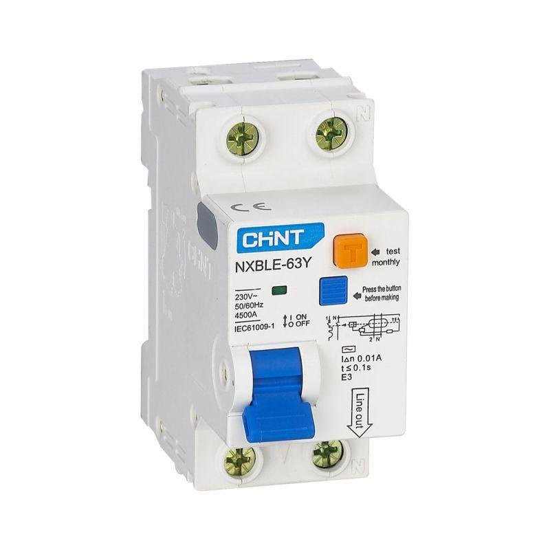 Выключатель авт. диф. тока 1п+N C 25А 30мА электрон. тип AC 4.5кА NXBLE-63Y CHINT (105544) Автоматический выключатель дифференциального тока