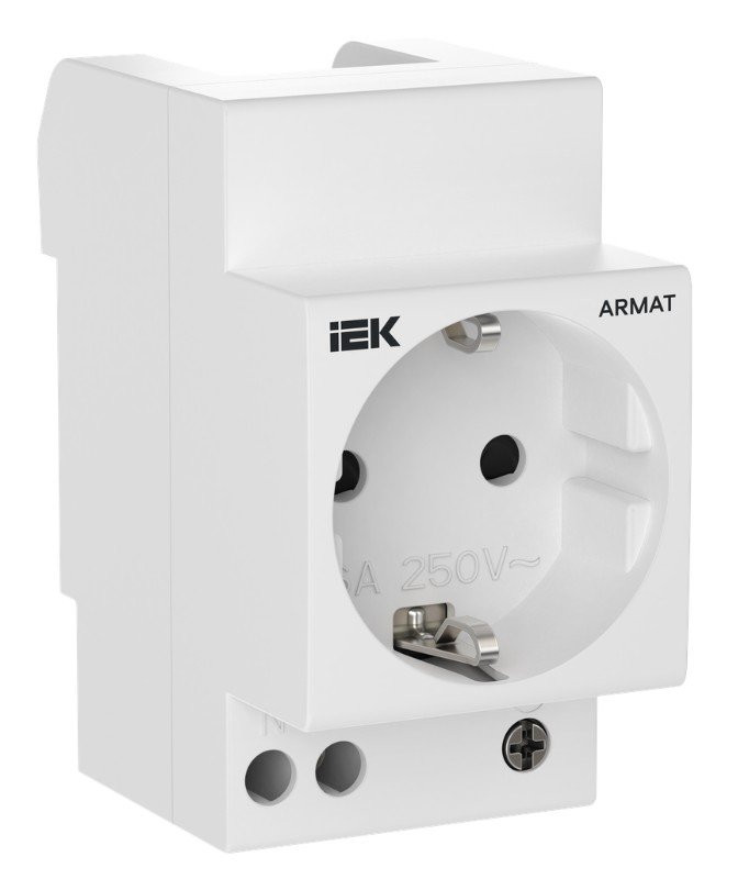 Розетка на DIN-рейку 45мм с заземлением 16А ARMAT (AR-SOD-G-GND-S-016) Розетка с защитными шторками