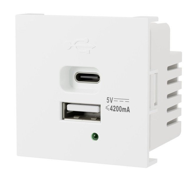 Розетка USB А+С, 4,2А, 5В, 21Вт LK45 белый (857904) Розетка модульная высокоскоростная USB