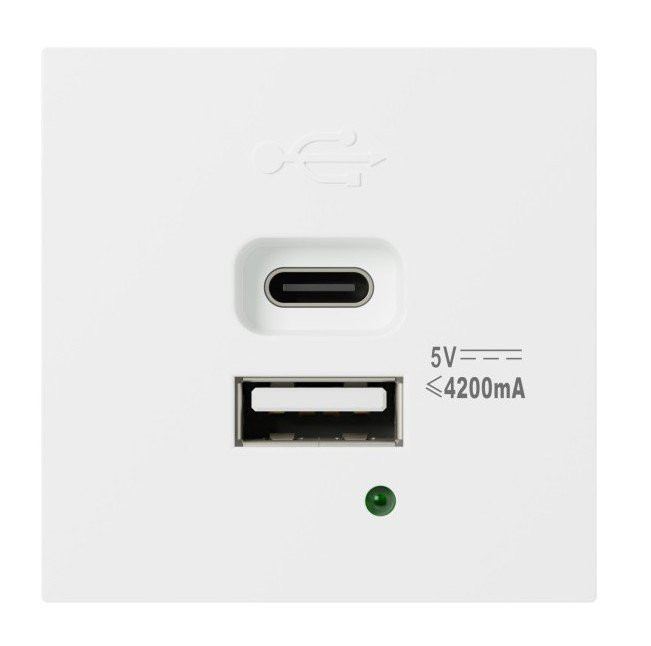 Розетка USB А+С, 4,2А, 5В, 21Вт LK45 белый (857904) Розетка модульная высокоскоростная USB