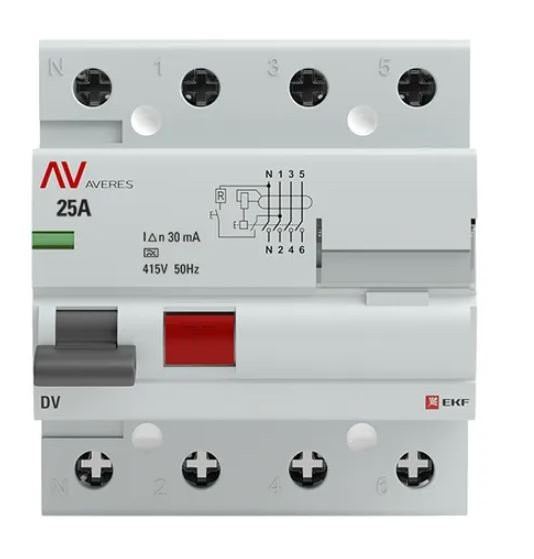 DV 4P 25А 30мА A 6kA AVERES (rccb-4-25-30-a-av) Выключатель дифференциального тока