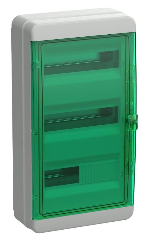 Корпус пластиковый TEKFOR КМПн-36 IP65 зеленая прозрачная дверь (TF5-KP72-N-36-65-K03-K06) Корпус пластиковый