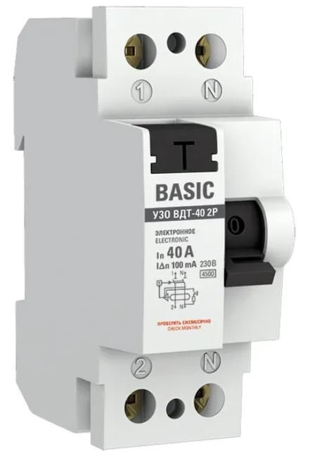 ВДТ-40 2P 40А 100мА АС 4,5кА BASIC (elcb-2-40-100e-sim) Выключатель дифференциального тока