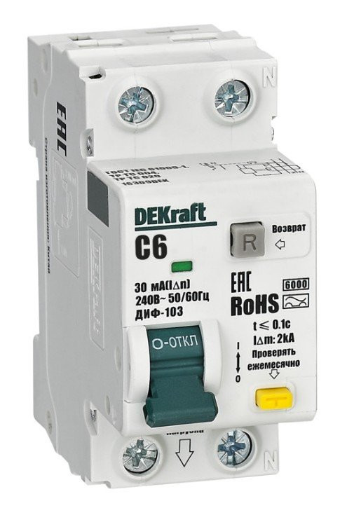 ДИФ-103 6кА NEW 1Р+N 6А 30мА AC (16309DEK) Автоматический выключатель дифференциального тока