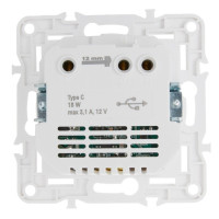 SKANDY Розетка 1-местна с USB C 18Вт SK-R17W с заземлением с защитными шторками скрытой установки 16А арктический белый (SK-R14-16-U14-018-K01) Розетка с защитными шторками