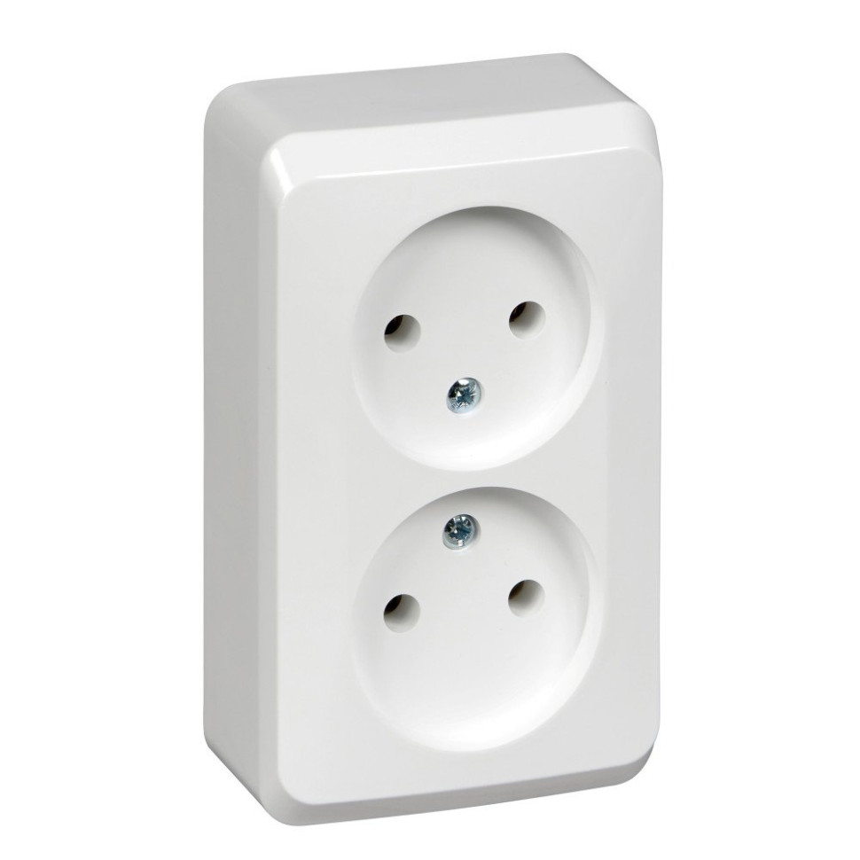 Этюд розетка 2-местная без заземления без шторок, открытой установки, белая (PA16-005B) Розетка