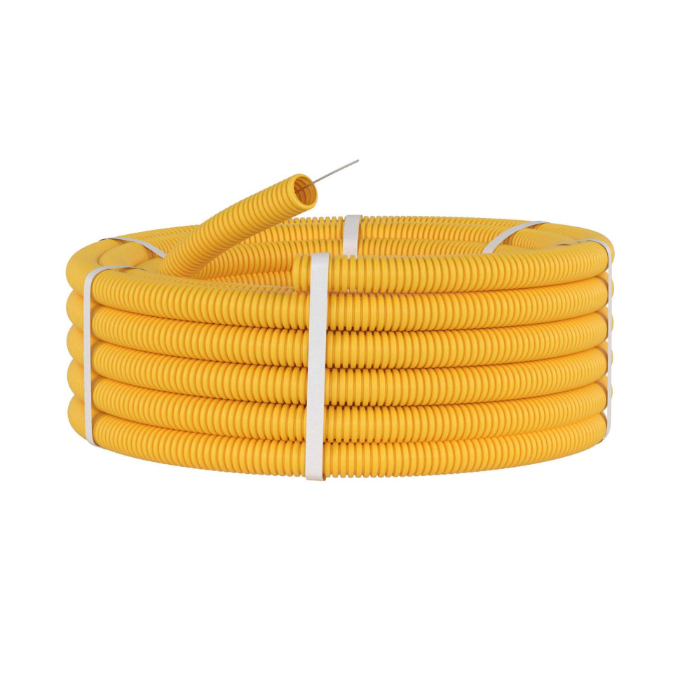 Труба ПВХ легкая желтая D20 (91920Y) Труба гофрированная с протяжкой, не распространяющая горение