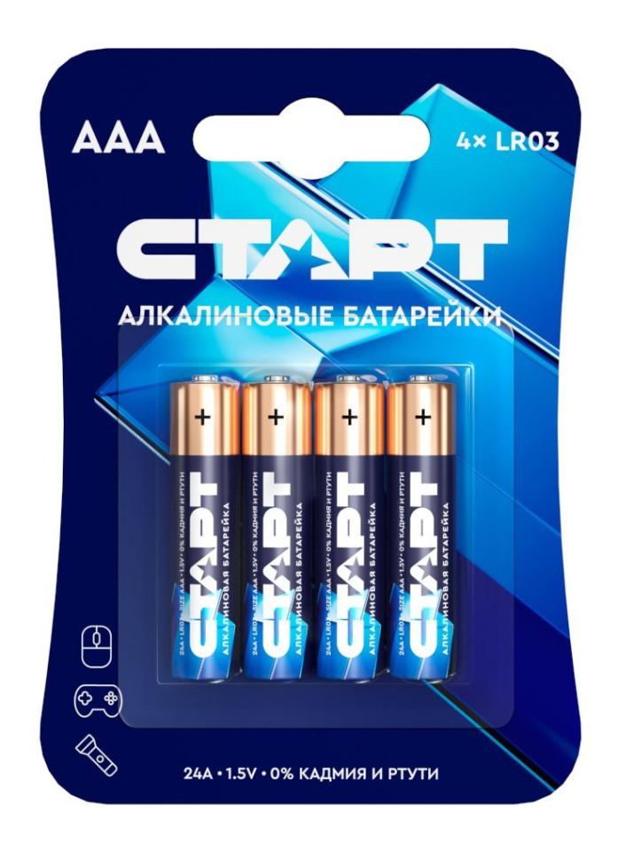 СТАРТ LR03-BL4 (1,5 В, AAA, LR03), упак. 4 шт. БЛИСТЕР Алкалиновые батарейки