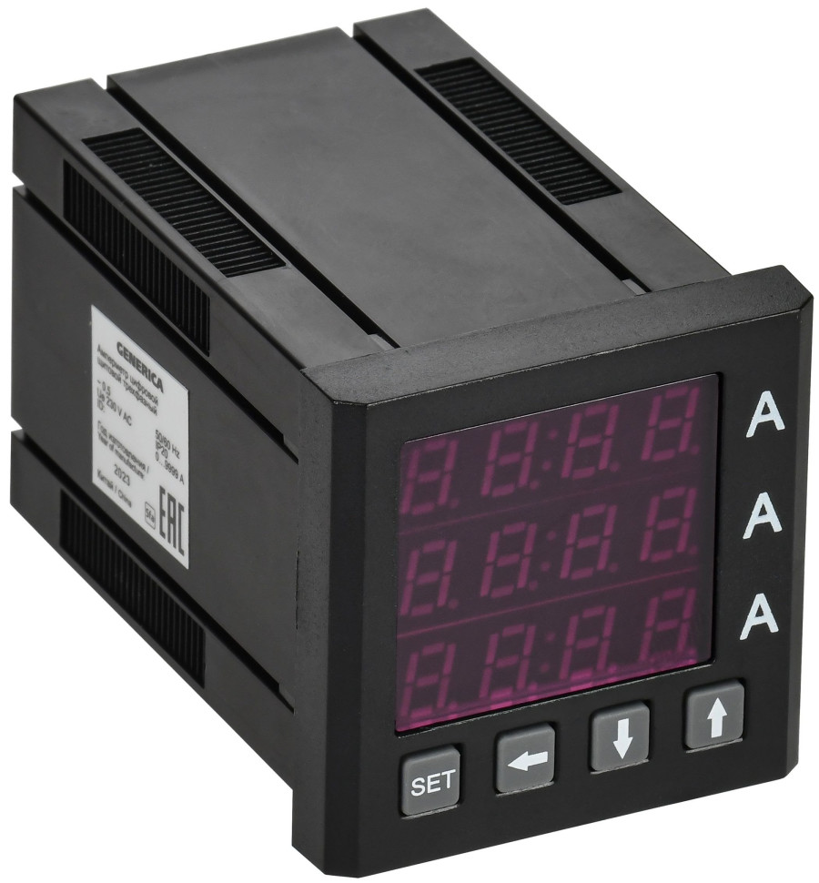Амперметр цифровой щитовой трехфазный 48х48 LED GENERICA (IDA31-5-3-0-LED-G) Амперметр цифровой