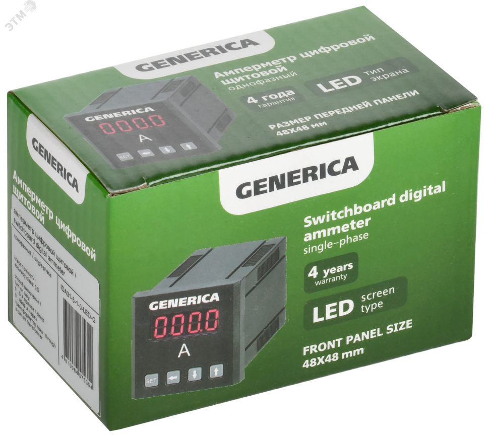 Амперметр цифровой щитовой однофазный 48х48 LED GENERICA (IDA31-5-1-0-LED-G) Амперметр цифровой