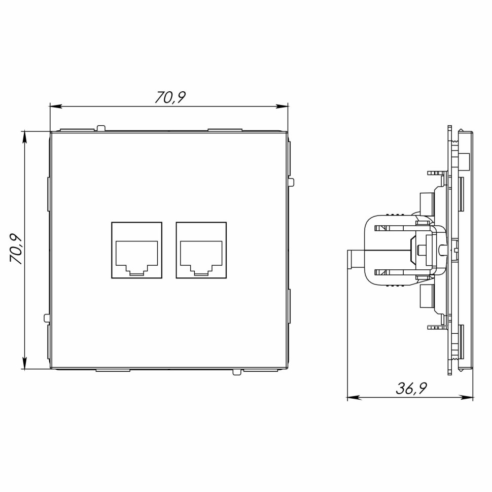 Розетка RJ-45 KANT 6А двойная белая магнолия (7000674) Розетка компьютерная без шторки