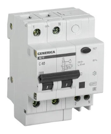 GENERICA АД12 2Р 40А 30мА (MAD15-2-040-C-030) Автоматический выключатель дифференциального тока